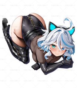 Furina Sexy Leather Outfit Lying Down