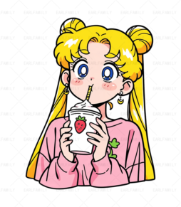Cute Tsukino Usagi Drink Milk Tea